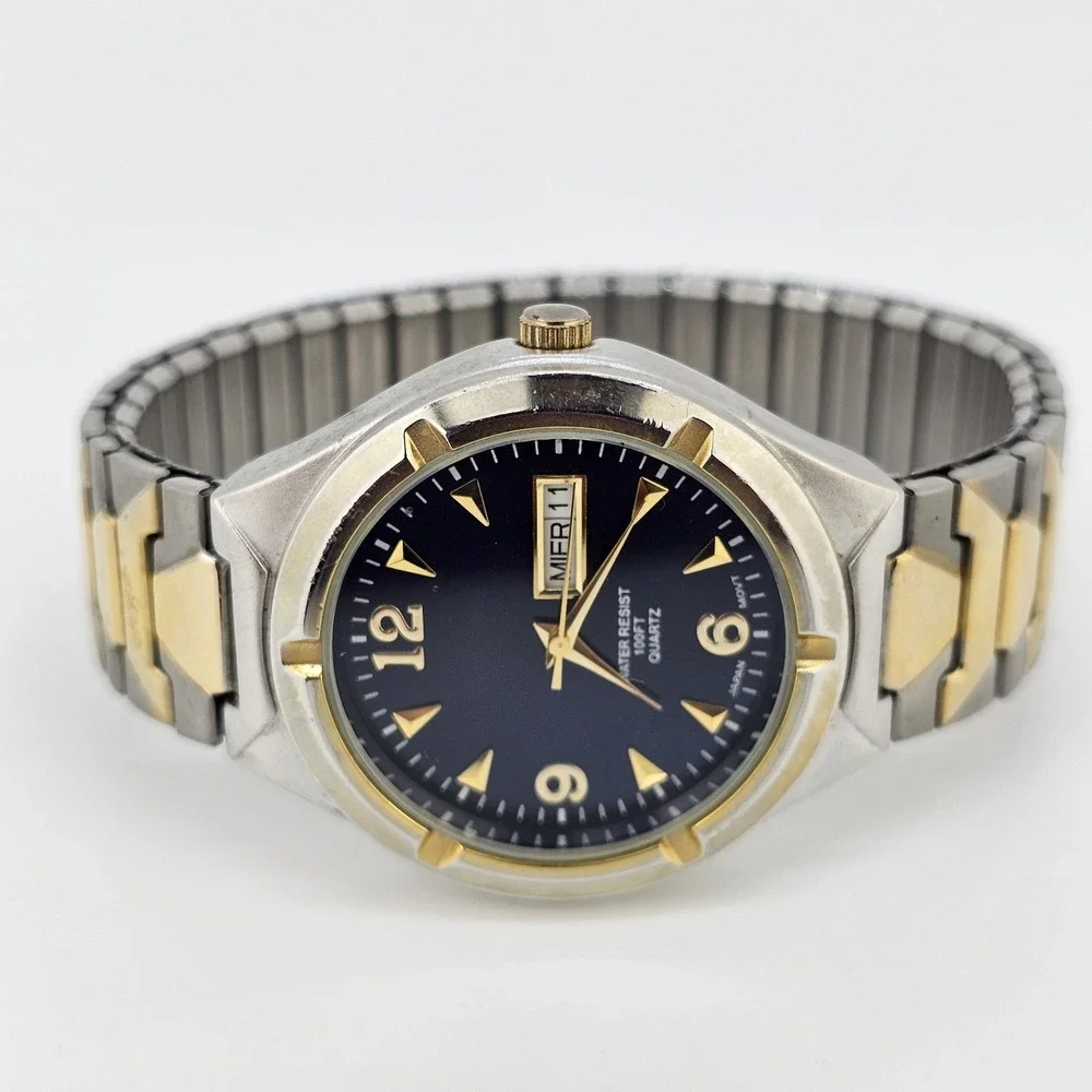 38MM Men Watch‎ Blue Black Dial DayDate  Expandable Band 6.75